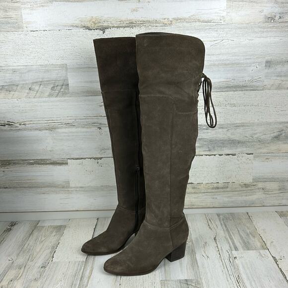 Aldo womens s 7 gray suede over the knee lace back heeled boots - Picture 1 of 12